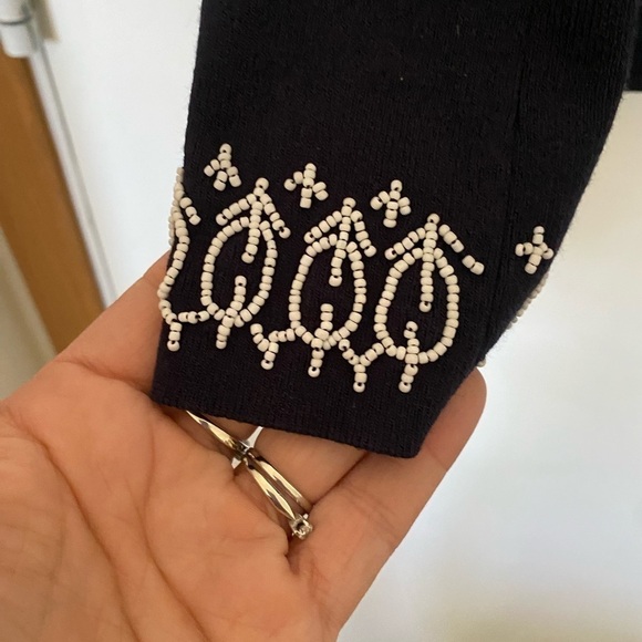 Ann Taylor loft xs blue long sleeve, V-neck, top with wrist and neck line beads - Picture 3 of 5